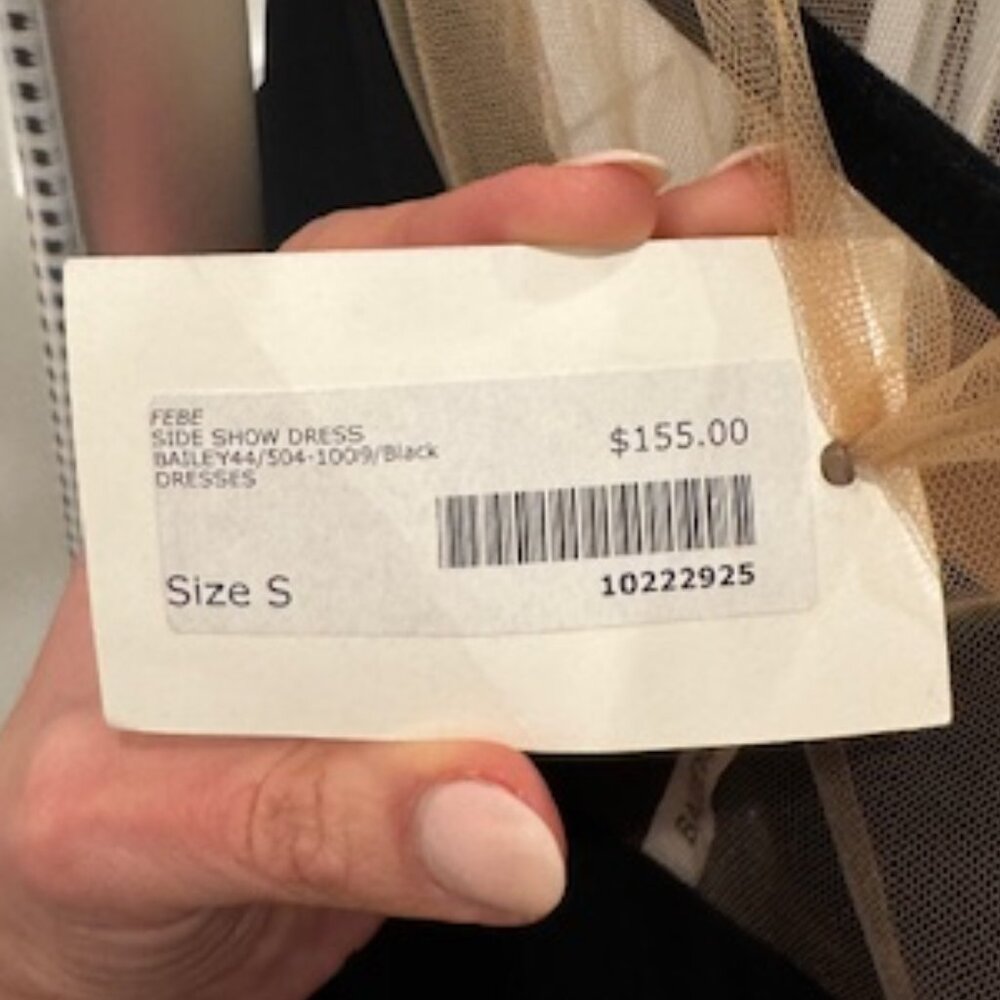 NWT Bailey44 Off Shoulder Black Cocktail Dress, Nude Mesh Neckline, Size S - Picture 5 of 7